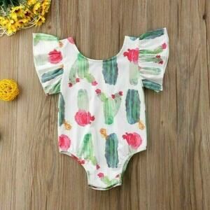 Toddler Baby Girl Cactus Floral Playsuit Romper Bodysuit Boho Watercolor 12-18M